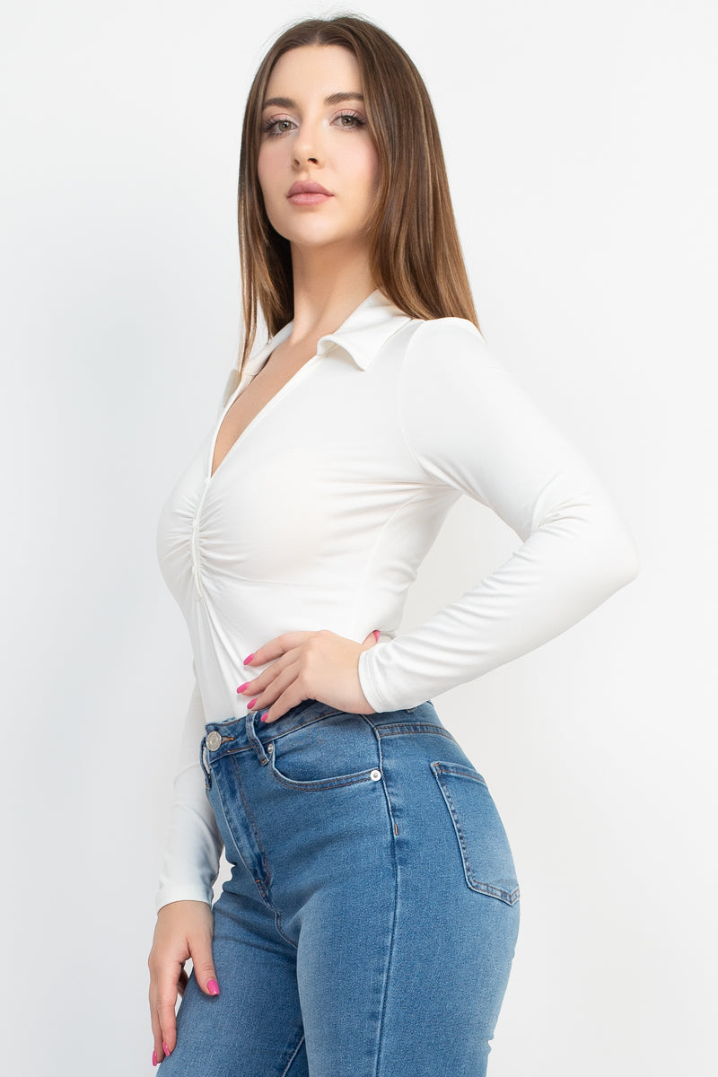 Button-Front Long Sleeve Bodysuit Top