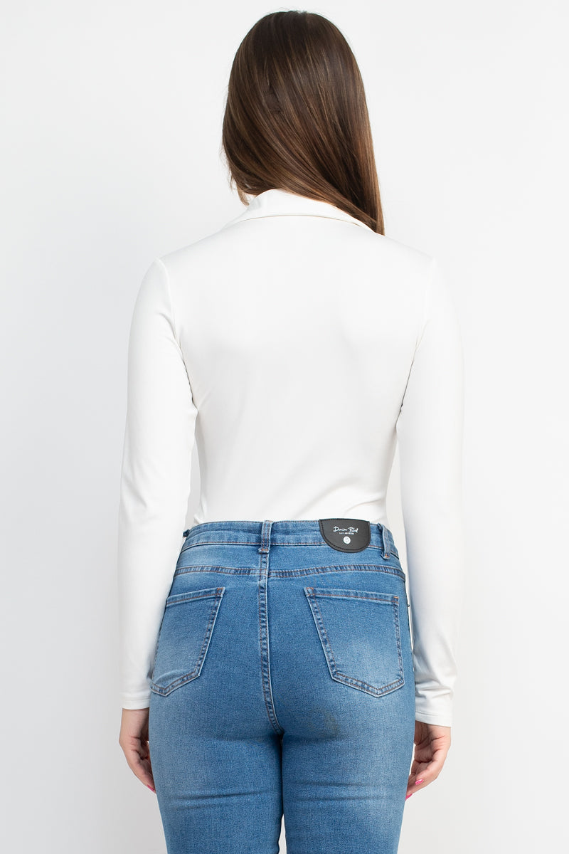 Button-Front Long Sleeve Bodysuit Top