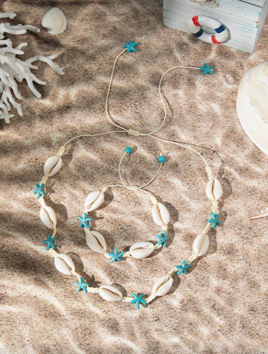 BOHEMIAN SEA SHELL NECKLACE AMD BRACELET SET