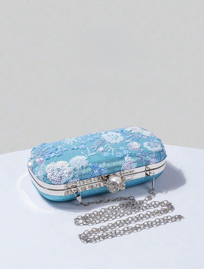 FLORAL SEQUIN EVENING CLUTCH BAG