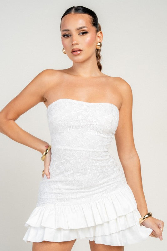 NOVELTY SEQUIN LACE WI SATIN BUBBLE MINI PARTY DRESS