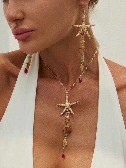 3 PCS FINE CHAIN STARFISH PENDANT NECKLACE & EARRINGS SET