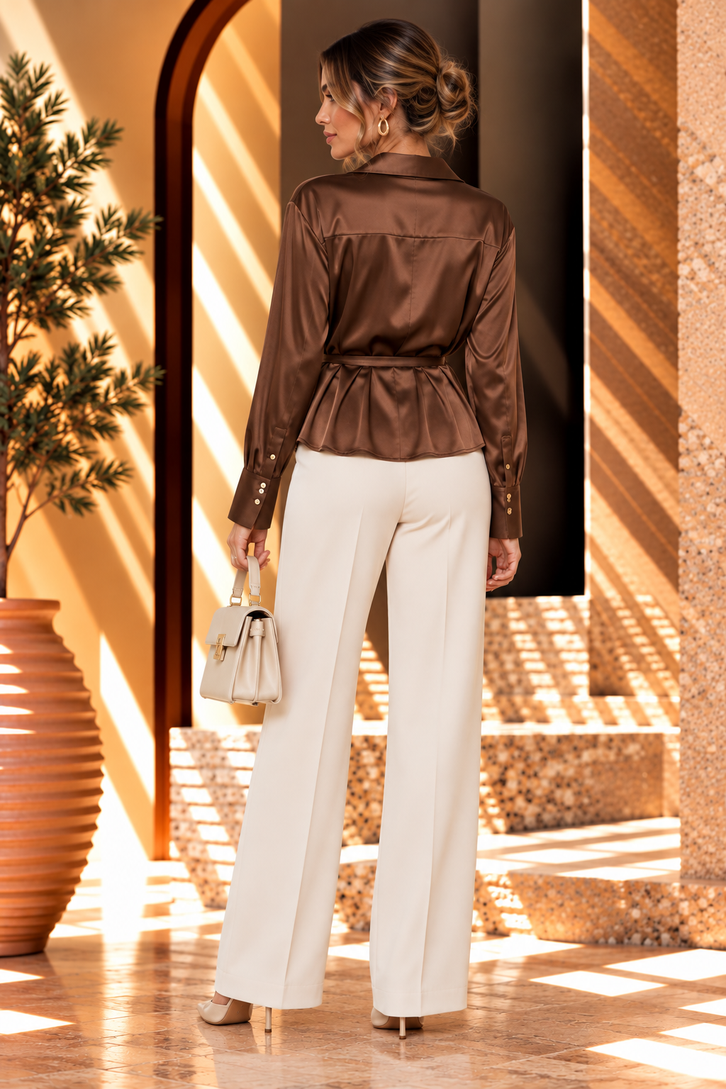 LONG SLEEVES SARIN BLOUSE WITH BELT