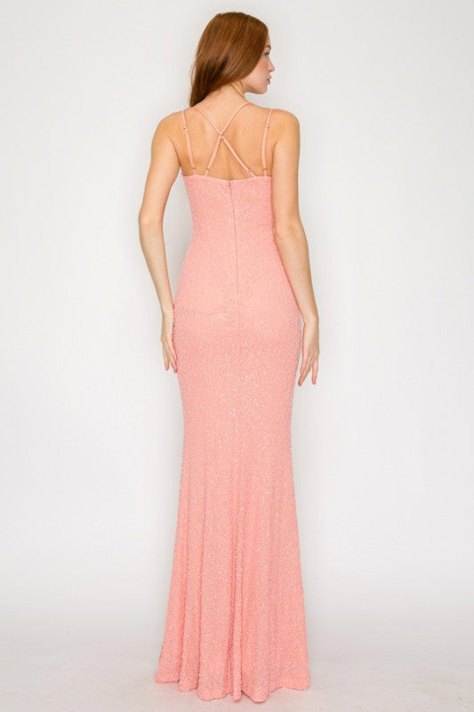 BEADED CORSET MESH MERMAID MAXI COCKTAIL DRESS