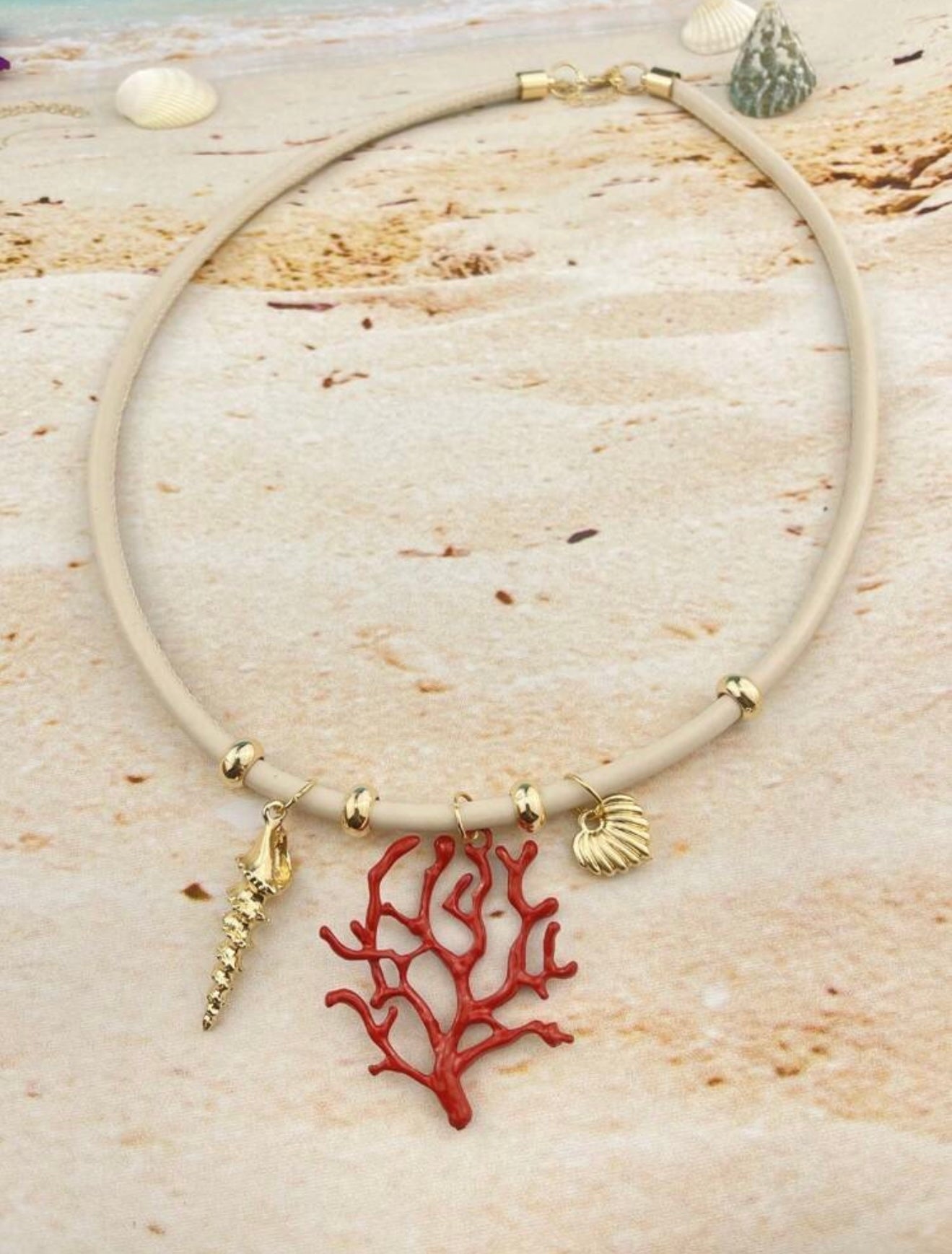 2 PCS CORAL PENDANT NECKLACE WITH LEATHER CORD