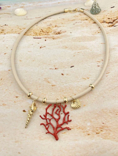 2 PCS CORAL PENDANT NECKLACE WITH LEATHER CORD