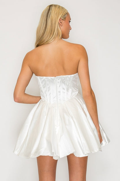 SATIN FLARE MINI COCKTAIL DRESS
