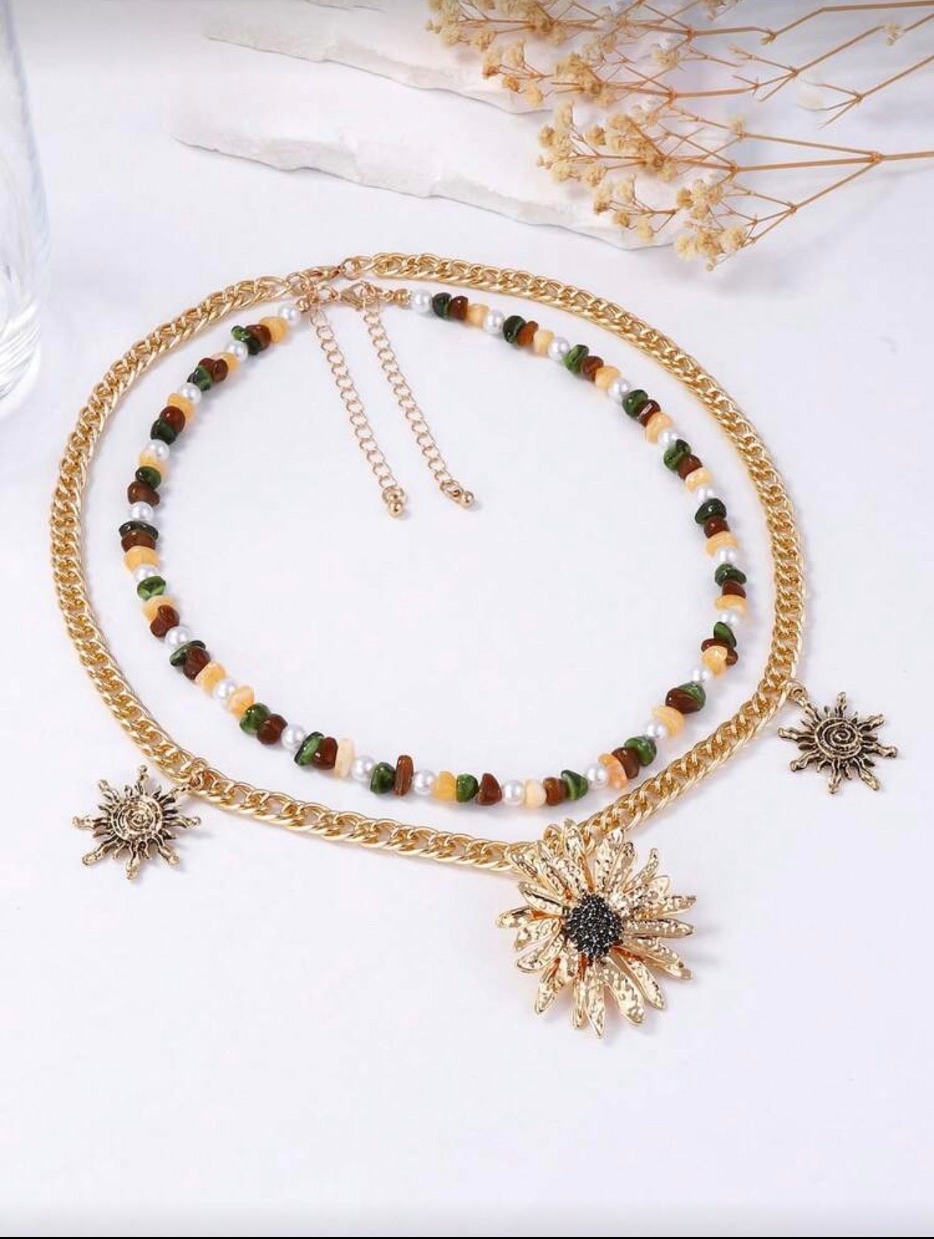 BOHO PENDANT SUNFLOWER MULTI LAYER NECKLACE