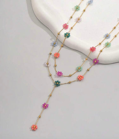 2 PCS STAINLESS STEEL Y FLOWER NECKLACE