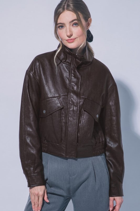 FAUX LEAHER BOMBER JACKET