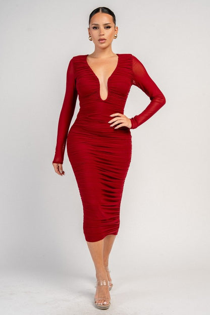 LONG SLEEVES MESH MIDI CASUAL DRESS