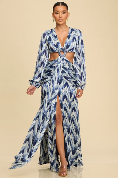 BRIELLE HOTFIX CHIFFON MAXI DRESS