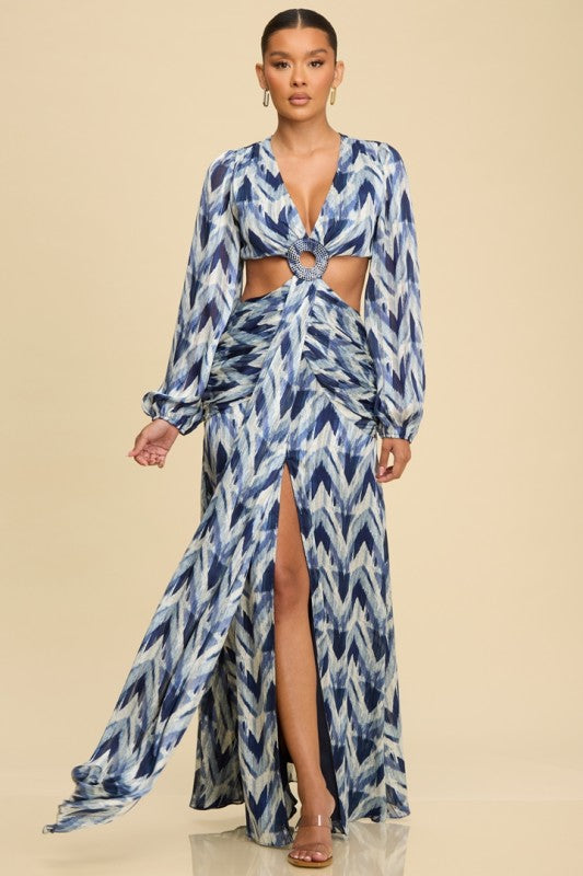 BRIELLE HOTFIX CHIFFON MAXI DRESS