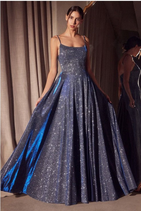 PRINCESS SPAGHETTI STRAP GLITTER MAXI COCKTAIL DRESS