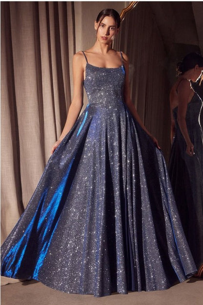 PRINCESS SPAGHETTI STRAP GLITTER MAXI COCKTAIL DRESS