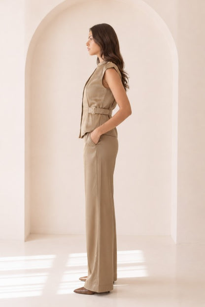 SATIN CRINKLED VEST & WIDE LEG PANTS SET