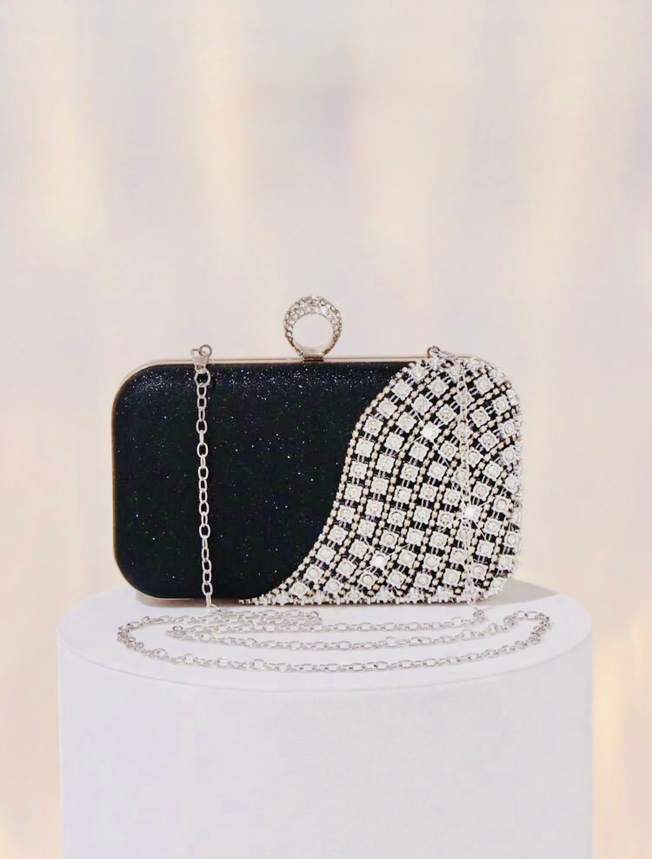 ELGANT VELVET DIAMOND SEQUIN BOX-SHAPED EVENING CLUTCH
