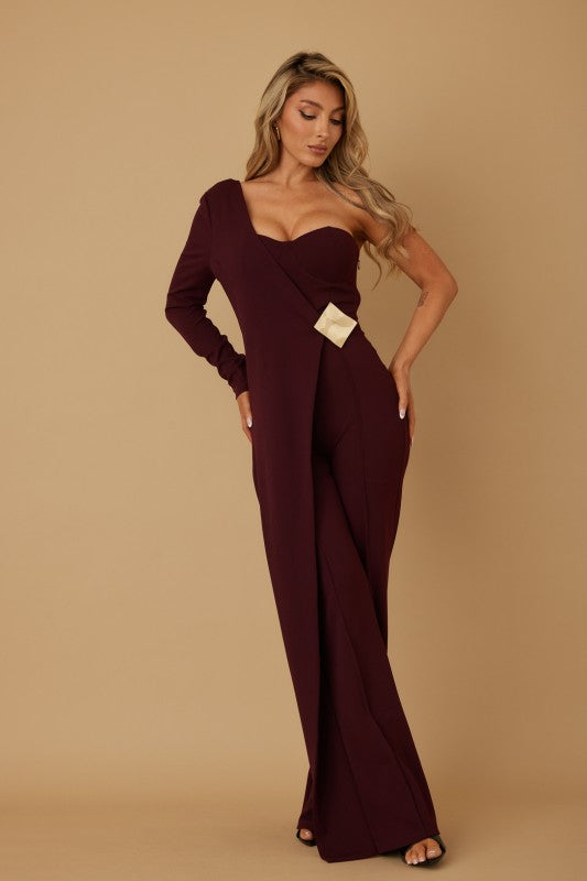 DIAMOND SQUARE HALF SHOULDER JUMPSUIT