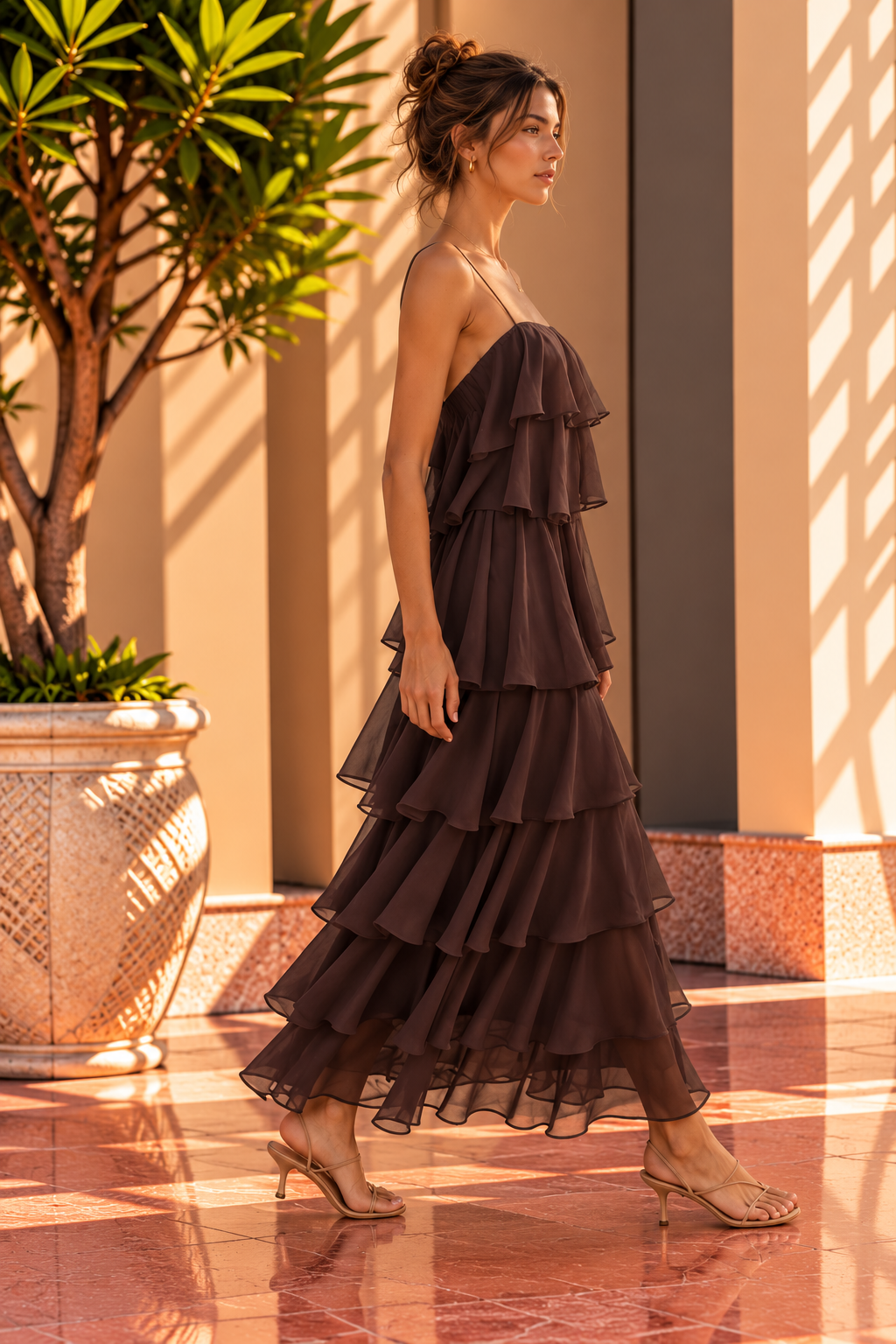 ASYMMETRIC RUFFLE HEM TANK MAXI DRESS