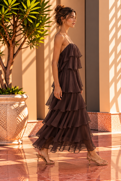 ASYMMETRIC RUFFLE HEM TANK MAXI DRESS
