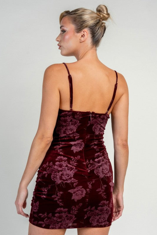 FRONT TWIST VELVET MINI DRESS