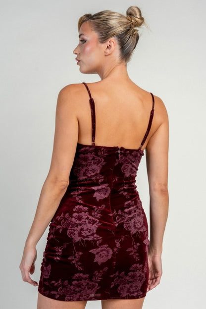 FRONT TWIST VELVET MINI DRESS