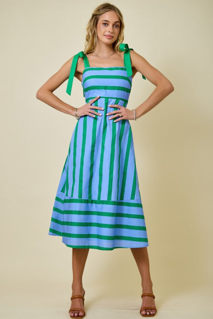 A-LINE STRIPED MIDI DRESS