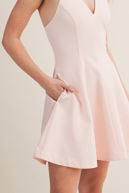 HALTER NECK MINI FLARE DRESS