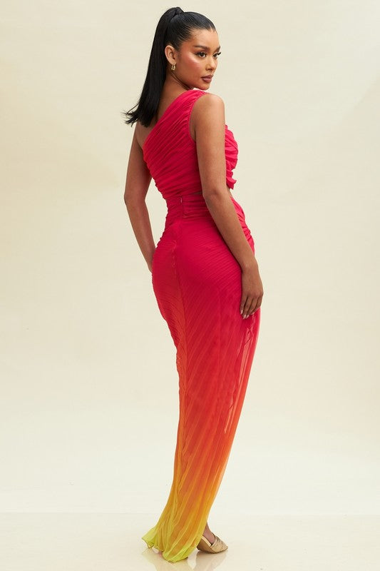 OMBRE PLEATED TOP & SKIRT SET
