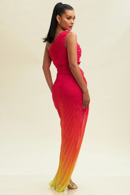 OMBRE PLEATED TOP & SKIRT SET