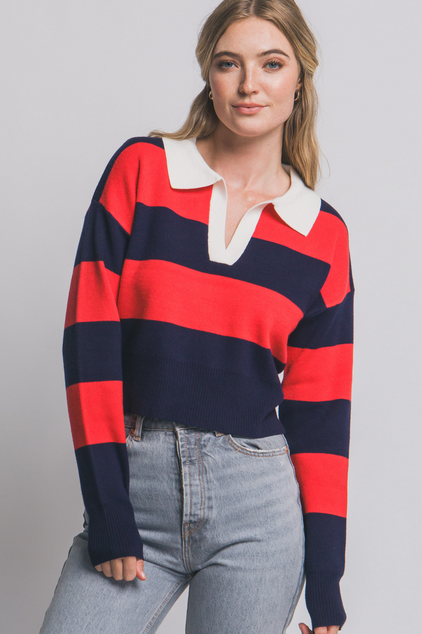 STRIPE POLO SWEATER