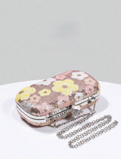 FLORAL SEQUIN EVENING CLUTCH BAG