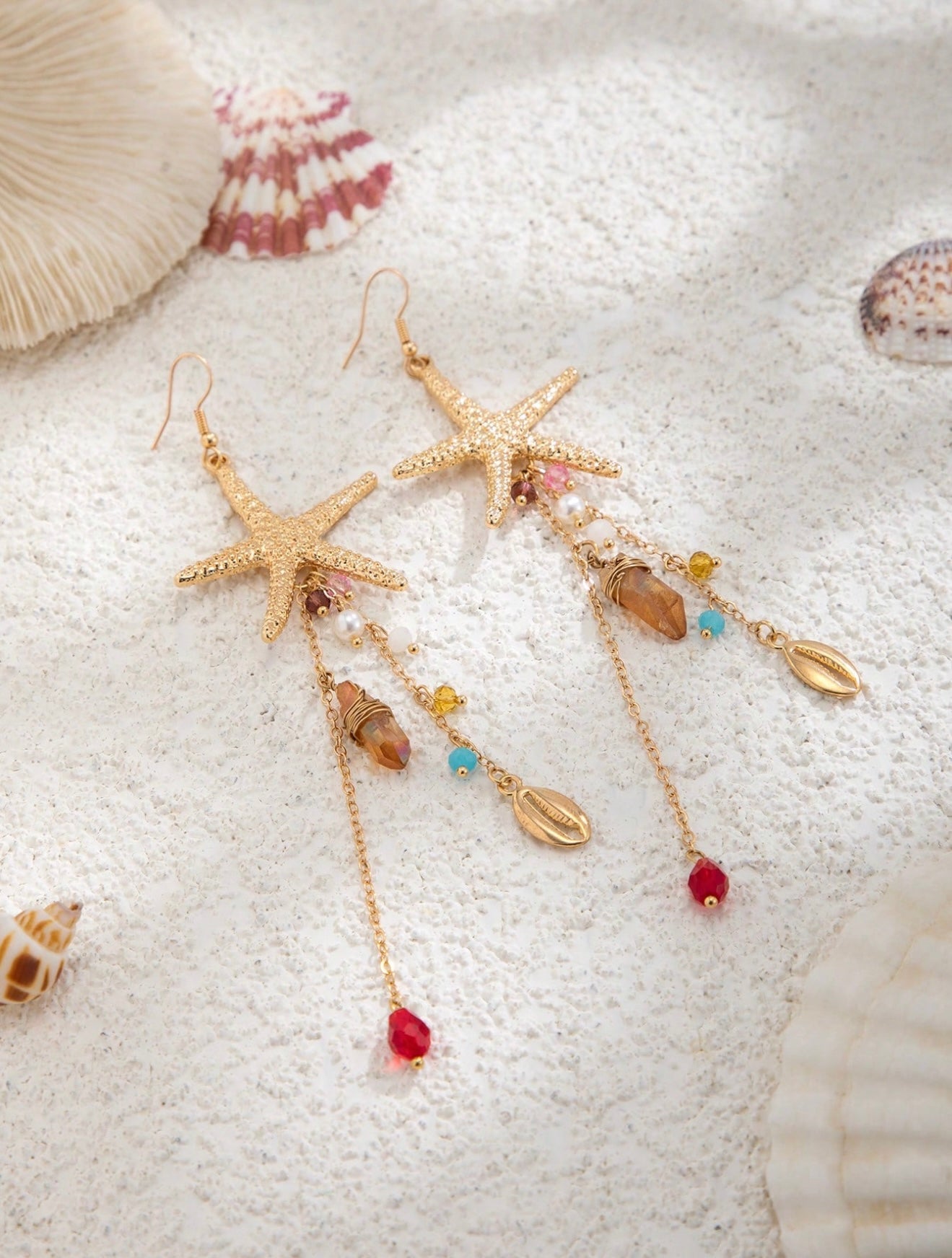 3 PCS FINE CHAIN STARFISH PENDANT NECKLACE & EARRINGS SET