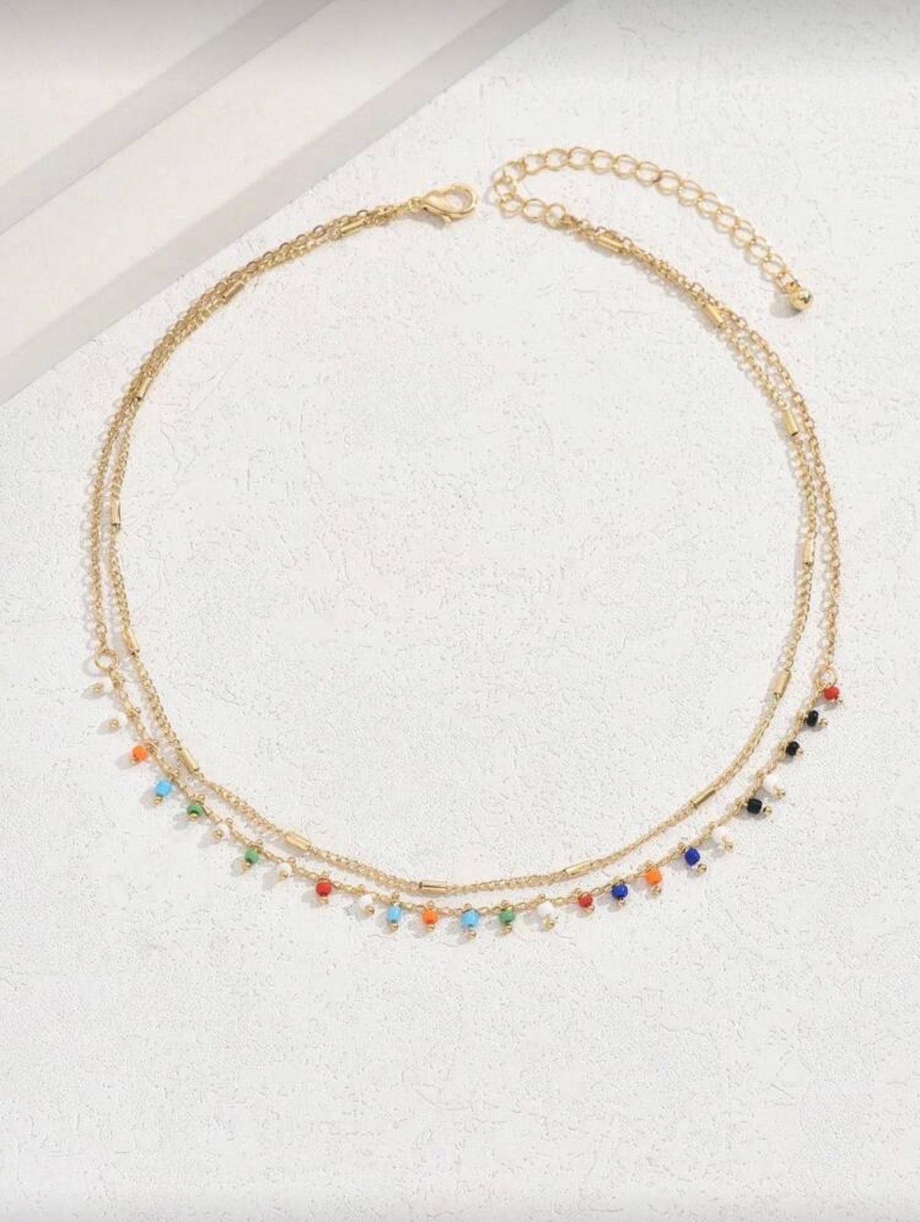 GOLD PLATED COLORFUL BEADED DOUBLE LAYERED NECKLACE