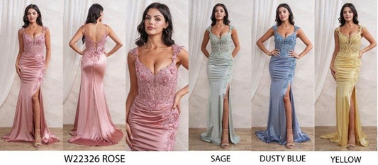 BEADED APPLIQUÉ SWEETHEART MESH BODY MAXI COCKTAIL DRESS