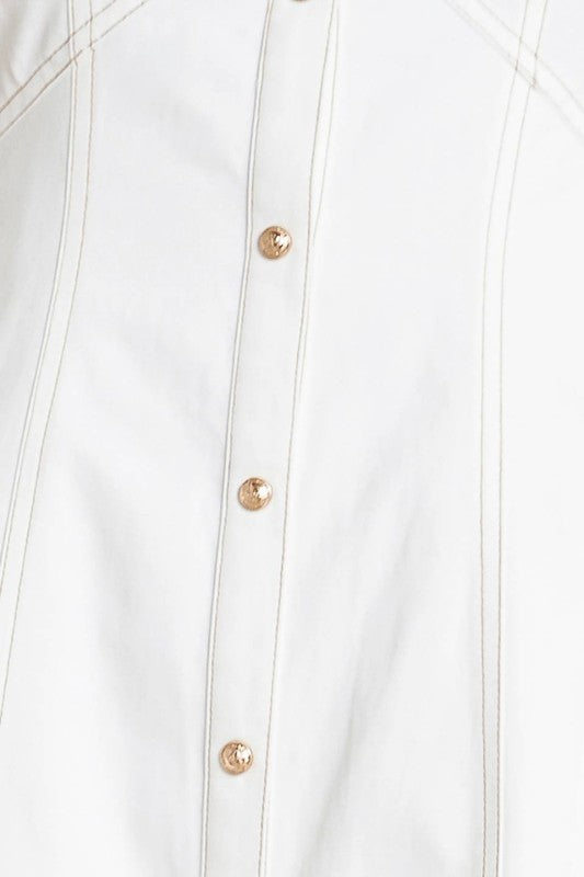 SOLID WOVEN SHORT BUFF SLEEVES MIDI DRESS