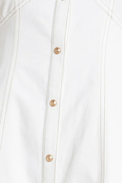 SOLID WOVEN SHORT BUFF SLEEVES MIDI DRESS