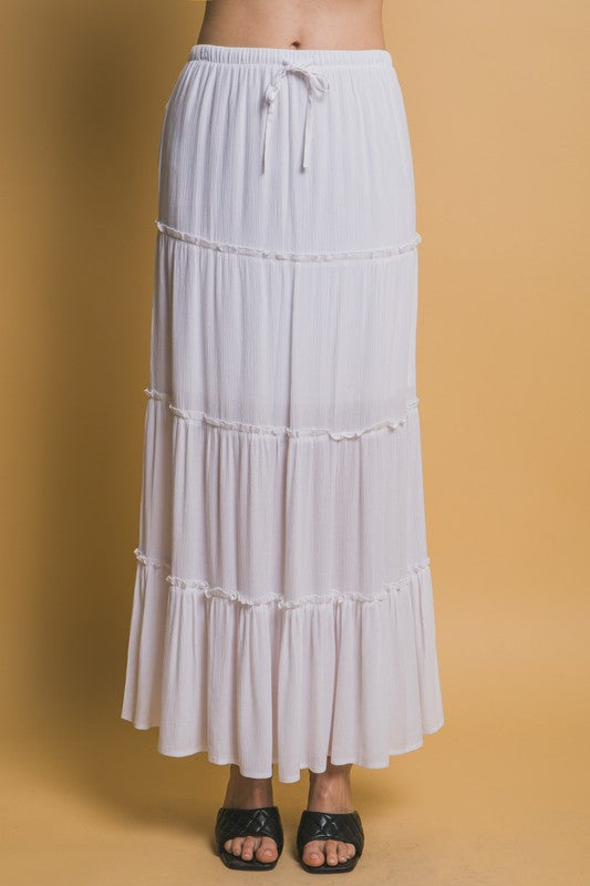 TIERED MAXI DRAWSTRING SKIRT