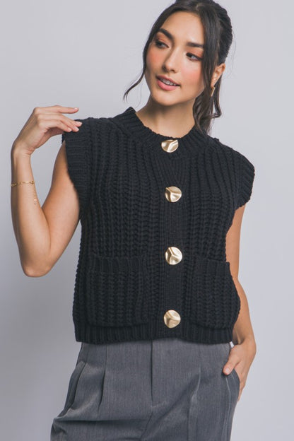 GOLD BUTTON DOWN KNIT VEST