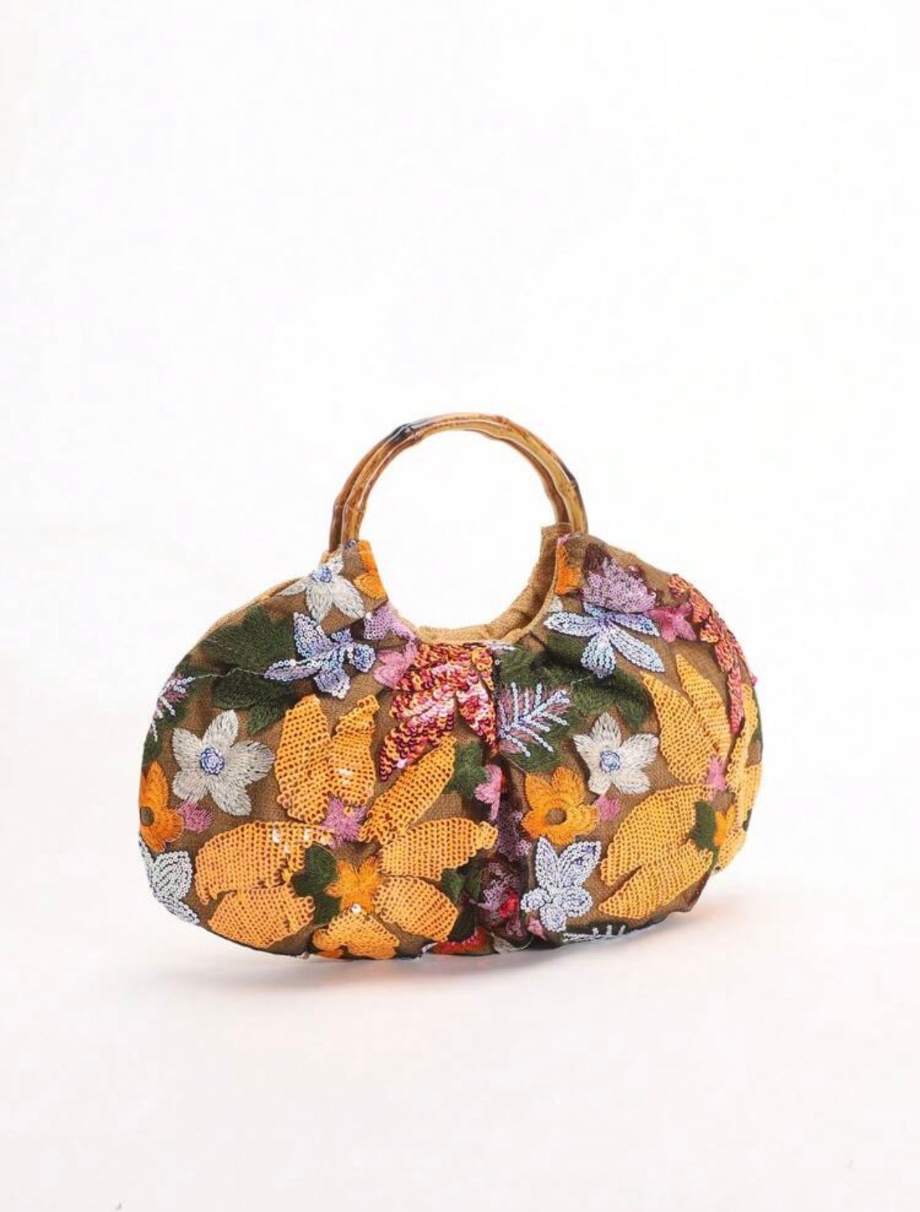 PVC SEQUINS PLEATED CLOUD MESH EMBROIDERED CLUTCH BAG