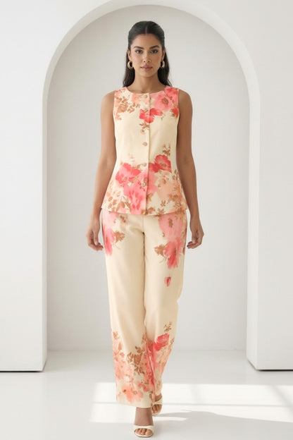 PRINTED SLEEVELESS TOP AND PANTS SET