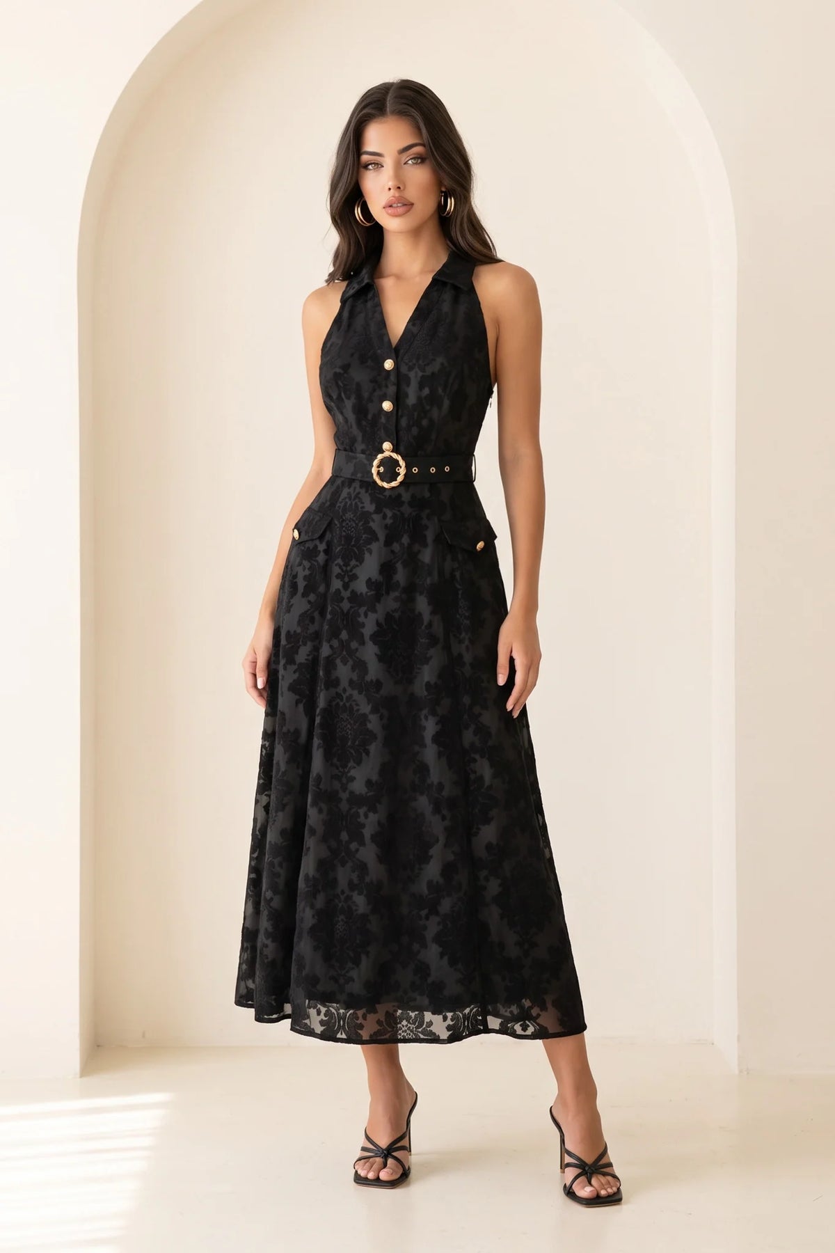 MIDI WAIT BELTED DRESS