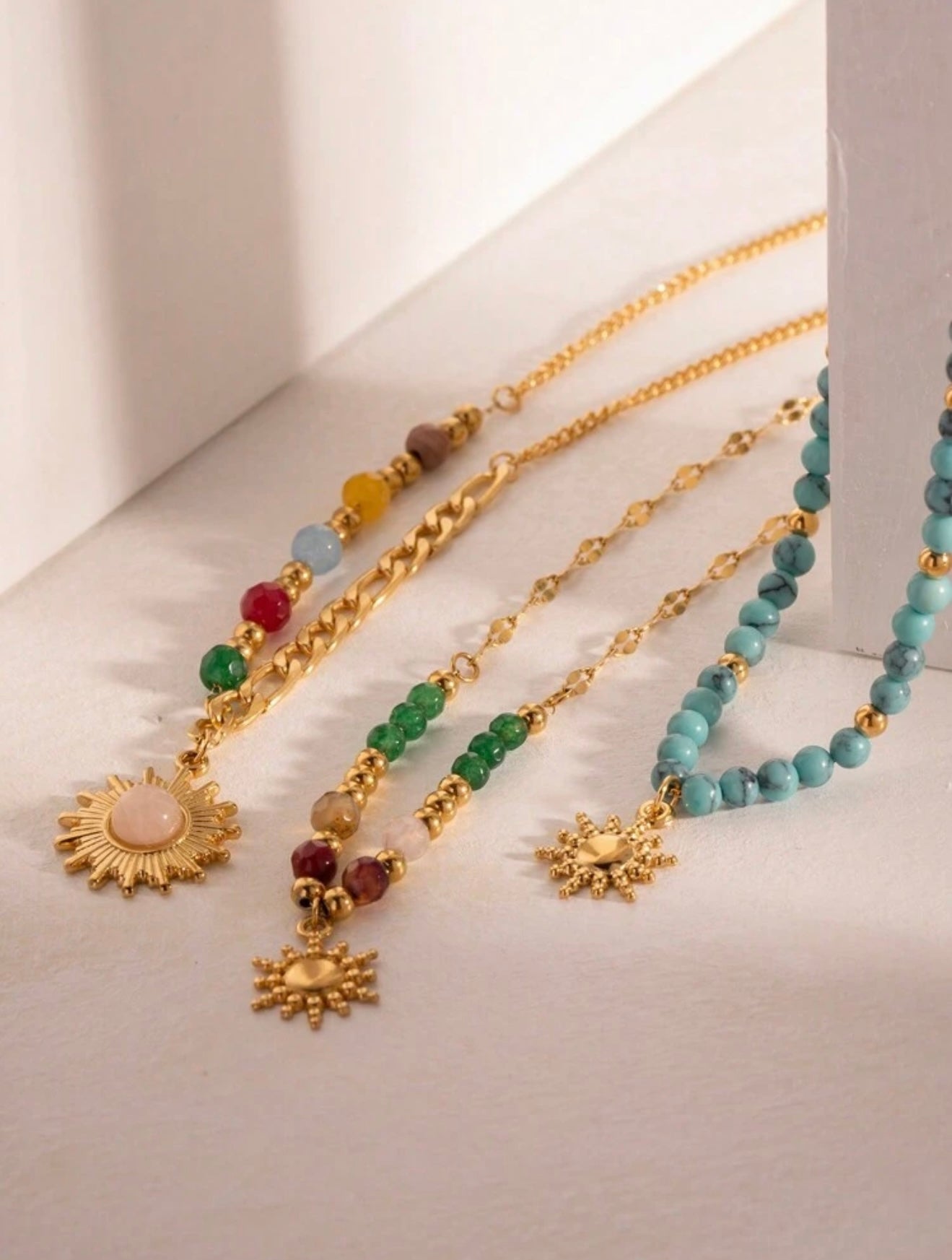 18K GOLD PLATED SUN-SHAPED BEADED NECKLACE