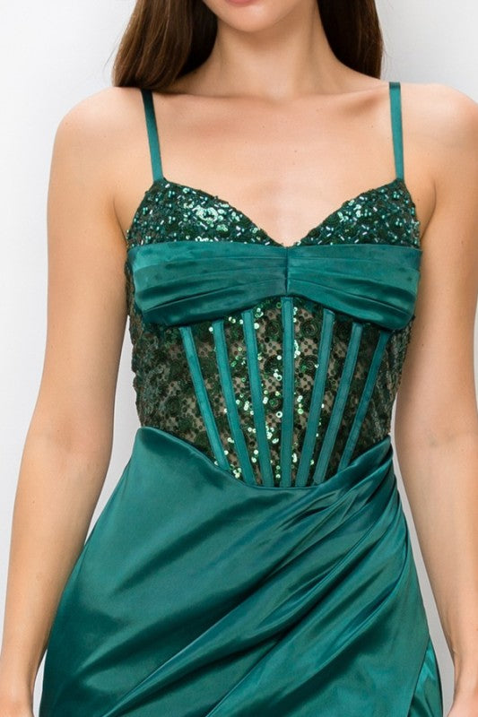 LATTICE SEQUIN SATIN CONTRAST MAXI PARTY DRESS