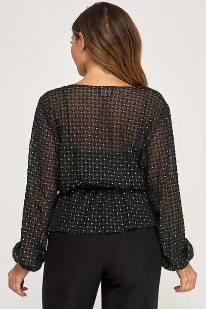 LONG SLEEVES MESH TOP WITH BELT