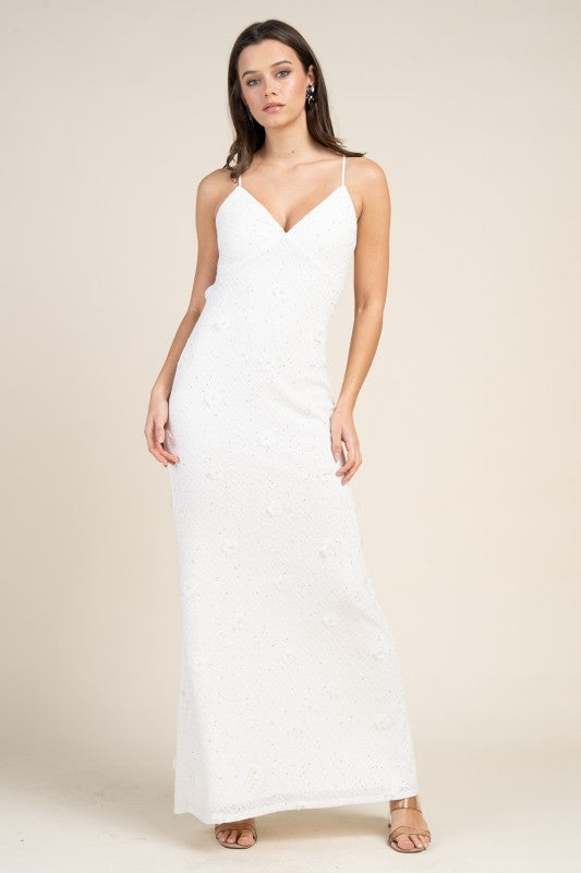 MAXI STRAPY DRESS WITH FLORAL APPLIQUE