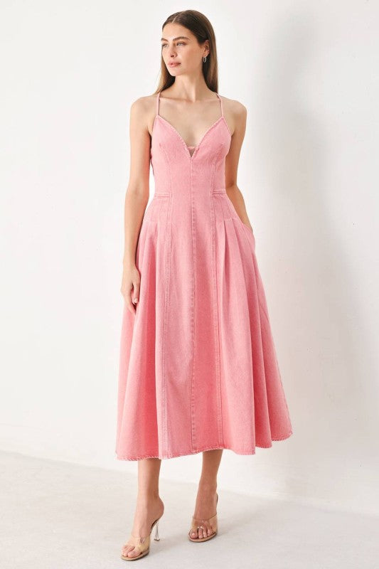 WASHED WOVEN MIDI DRESS