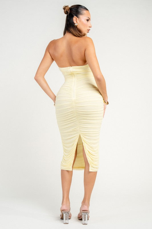 MESH RUCHED TUBE MIDI DRESS