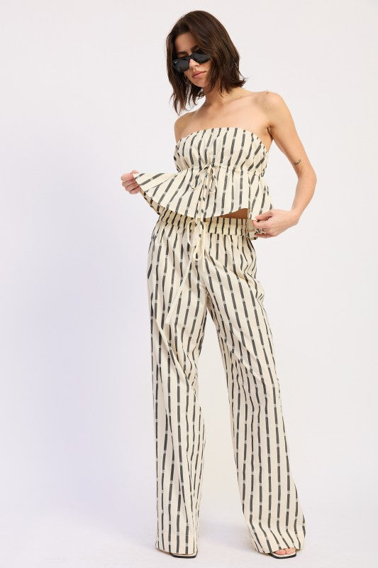 STRIPED TUBE TOP WITH FRONT TIE & PANTS SETS