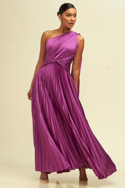 ONE SHOULDER PLEATED MAXI DRESS